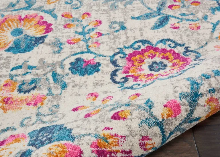 Ivory and Blue Floral Vines Area Rug Photo 3