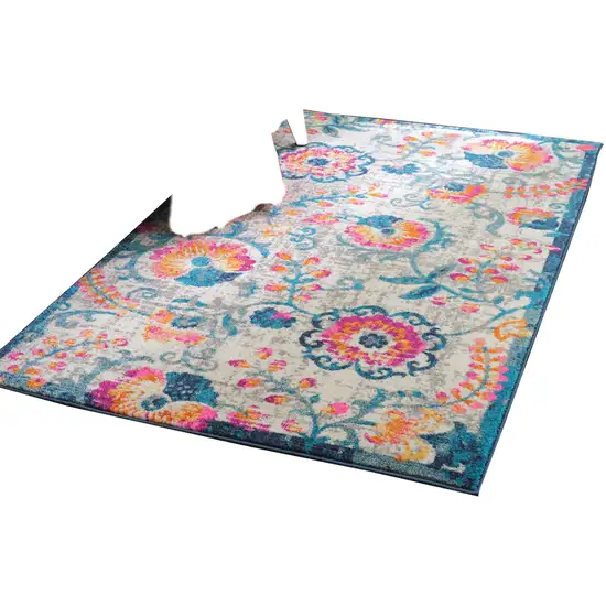 Ivory And Blue Floral Area Rug Photo 5