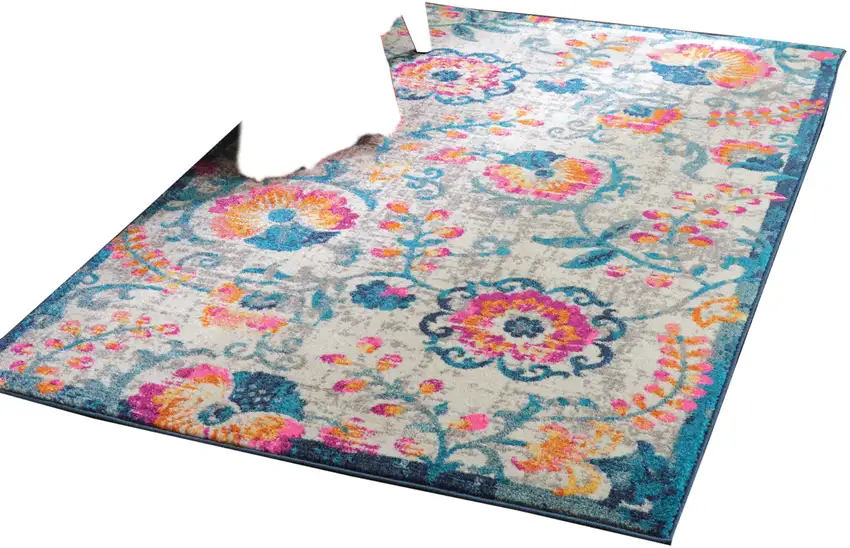 Ivory And Blue Floral Area Rug Photo 5