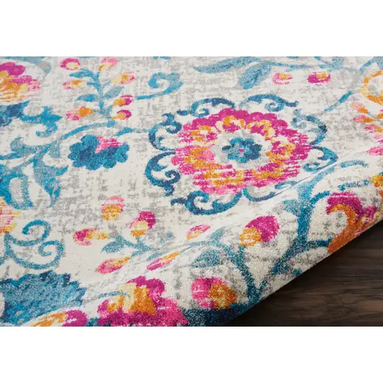 Ivory And Blue Floral Area Rug Photo 9