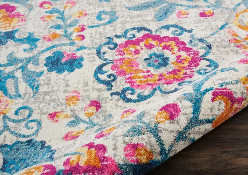 Ivory And Blue Floral Area Rug Photo 9
