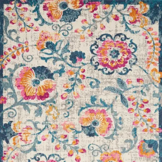 Ivory And Blue Floral Area Rug Photo 1