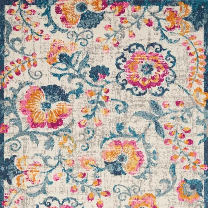 Ivory And Blue Floral Area Rug Photo 1