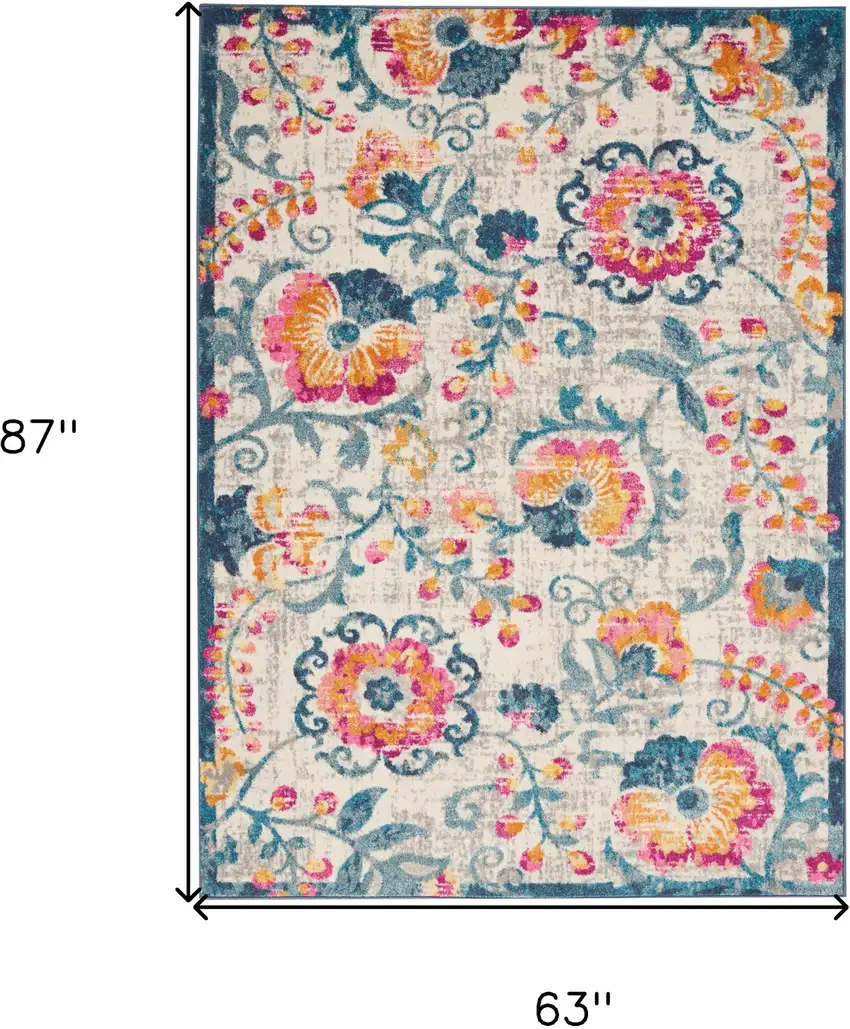 Ivory And Blue Floral Area Rug Photo 8