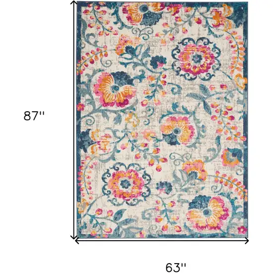 Ivory And Blue Floral Area Rug Photo 8