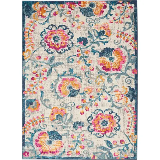 Ivory And Blue Floral Area Rug Photo 3
