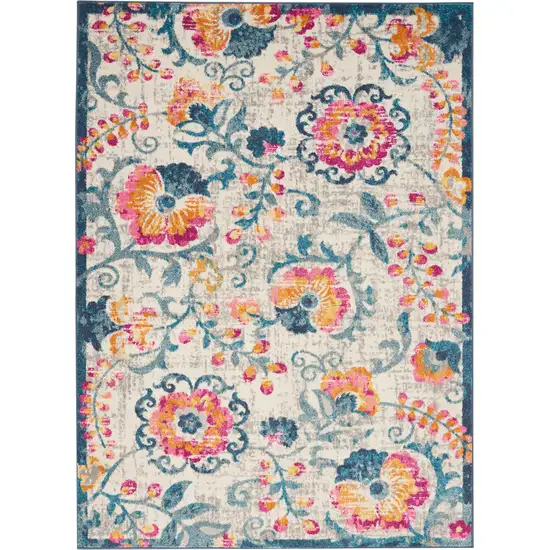 Ivory And Blue Floral Area Rug Photo 4
