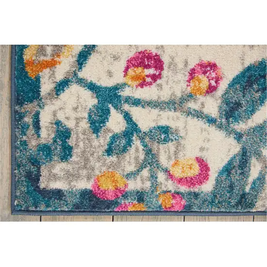 Ivory And Blue Floral Area Rug Photo 8