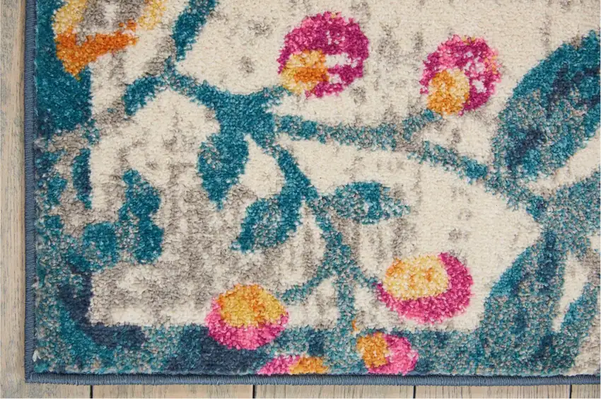Ivory And Blue Floral Area Rug Photo 8