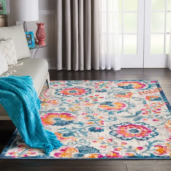 Ivory And Blue Floral Area Rug Photo 7