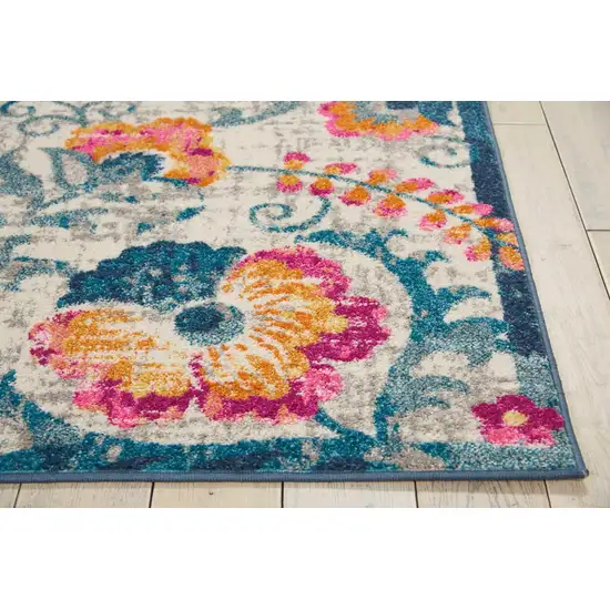 Ivory And Blue Floral Area Rug Photo 7