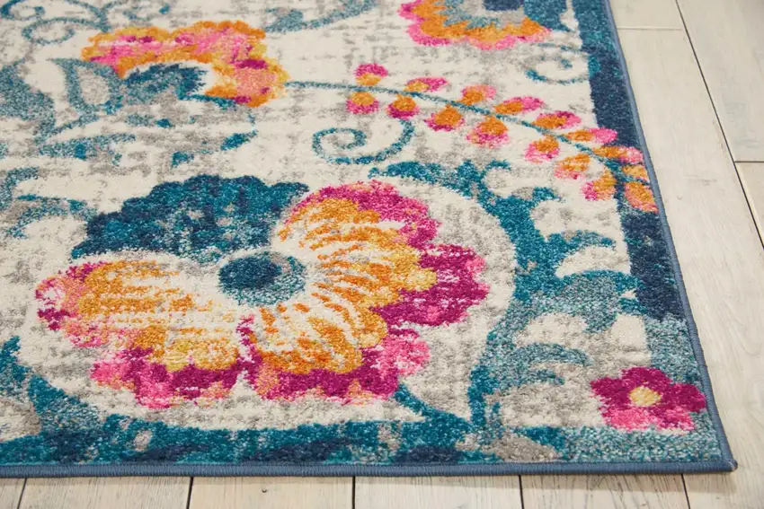 Ivory And Blue Floral Area Rug Photo 7