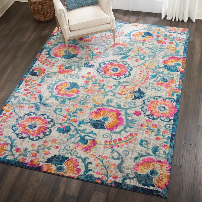 Ivory Floral Dhurrie Area Rug Photo 5