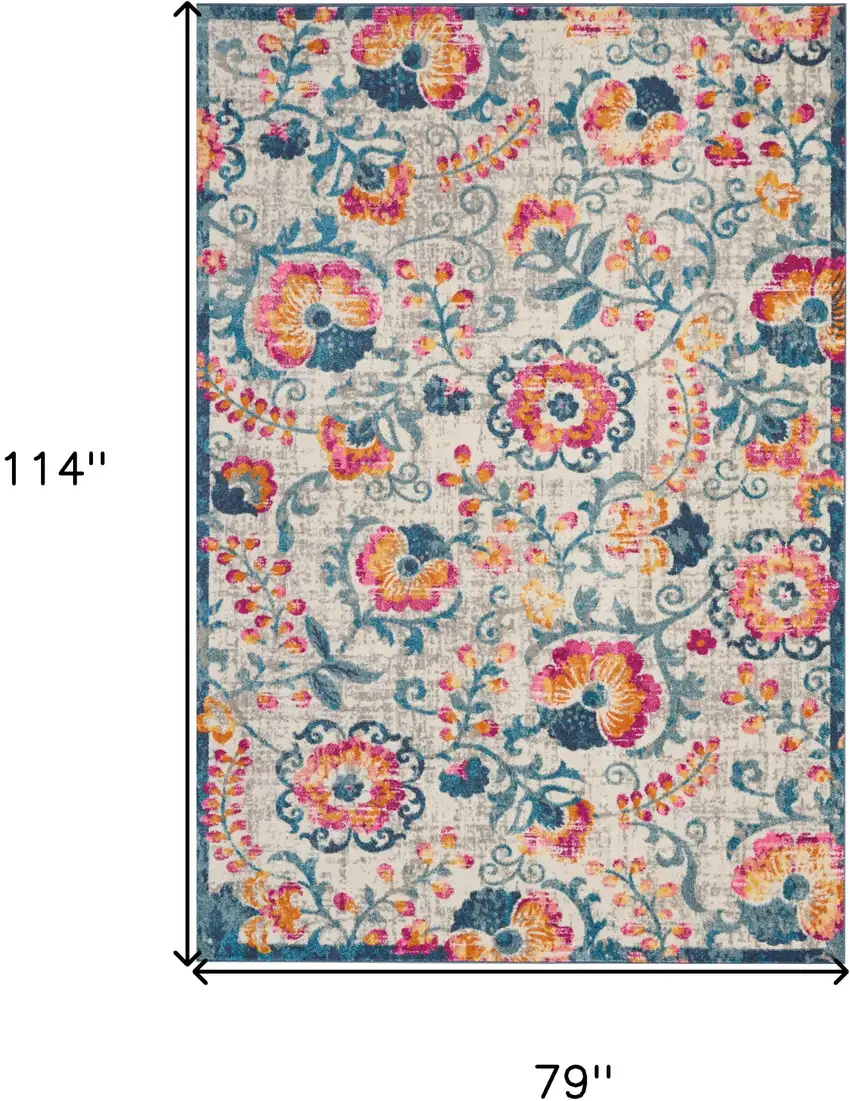 Ivory And Blue Floral Area Rug Photo 8