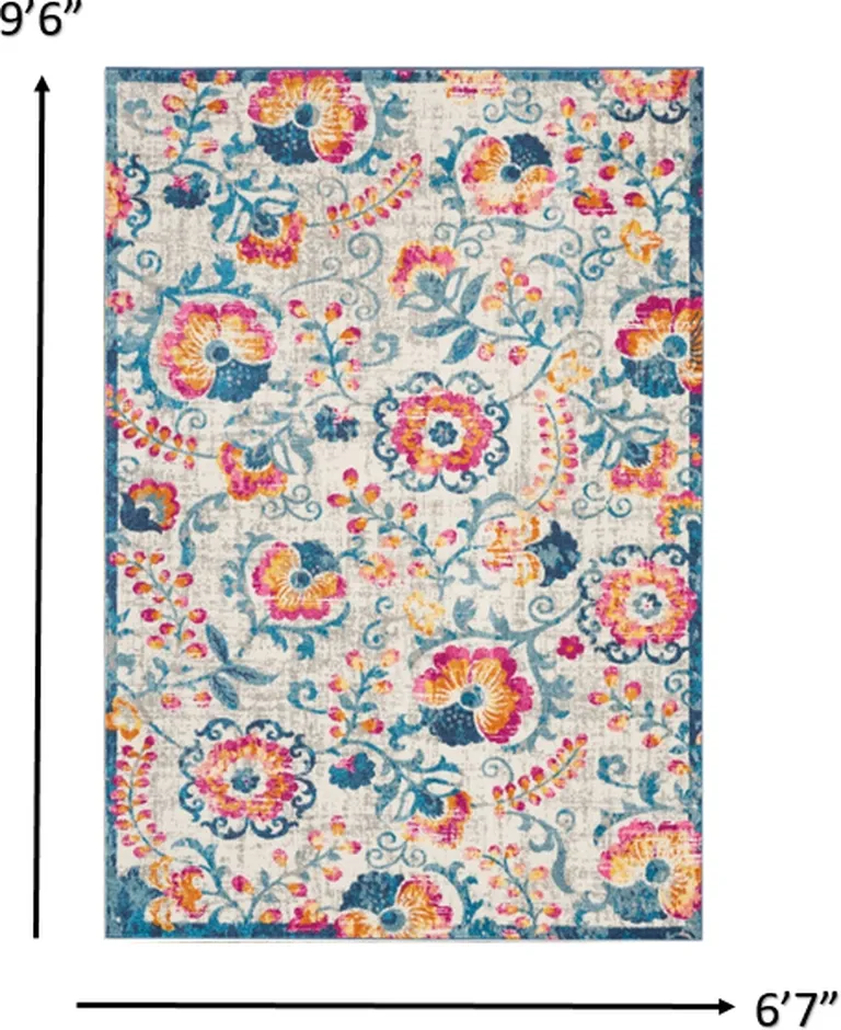 Ivory and Blue Floral Vines Area Rug Photo 4