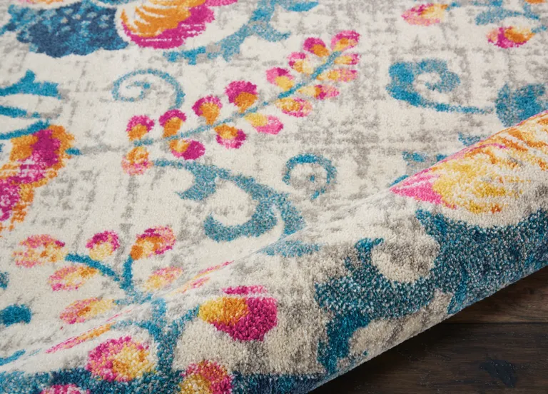Ivory and Blue Floral Vines Area Rug Photo 5