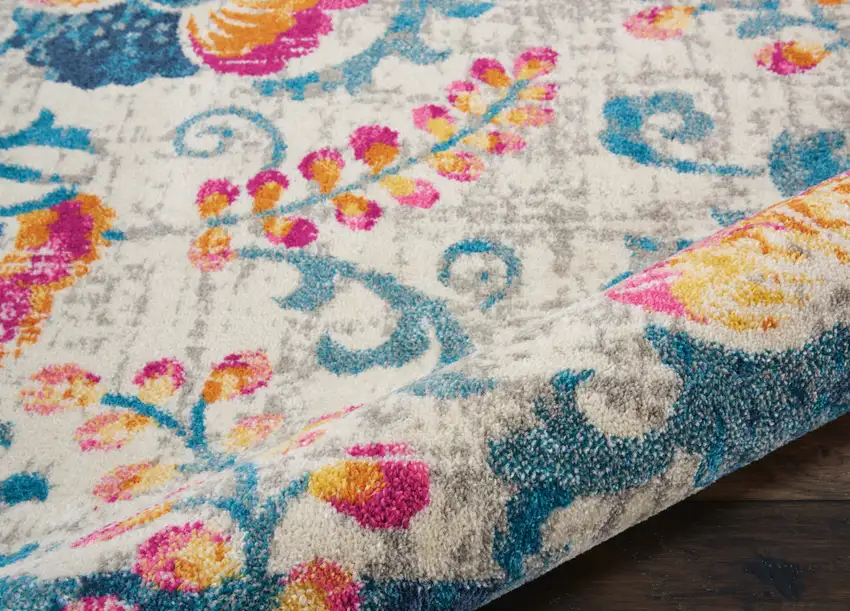 Ivory And Blue Floral Area Rug Photo 3