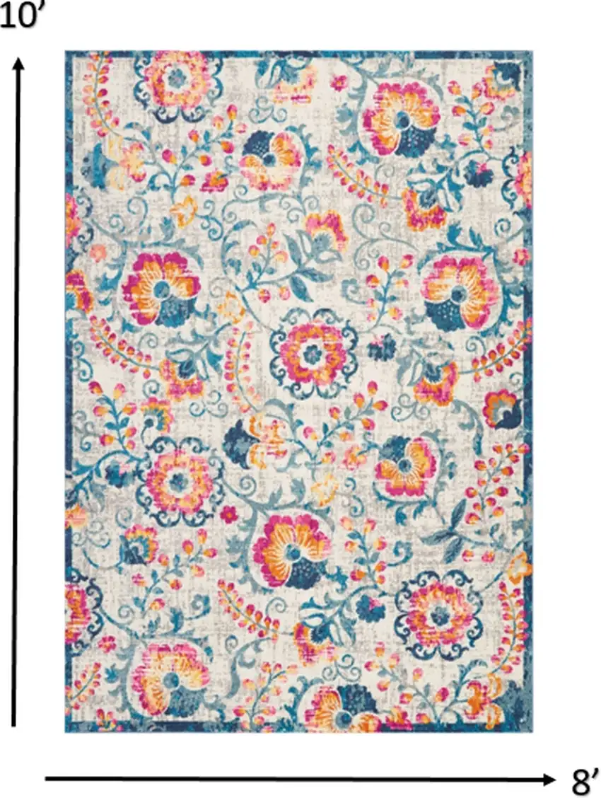 Ivory and Blue Floral Vines Area Rug Photo 4