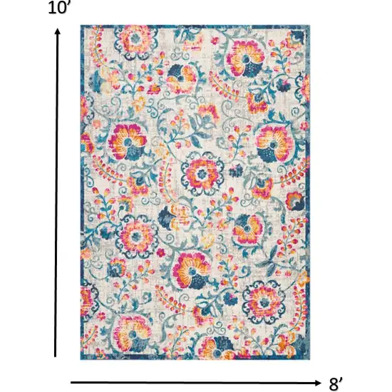 Ivory and Blue Floral Vines Area Rug Photo 4