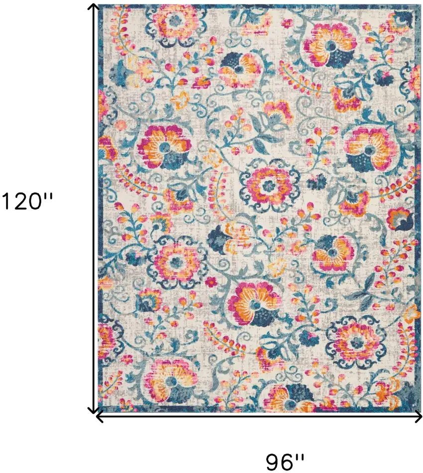 Ivory And Blue Floral Area Rug Photo 7