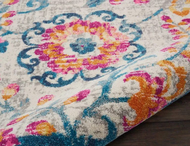 Ivory and Blue Floral Vines Area Rug Photo 5