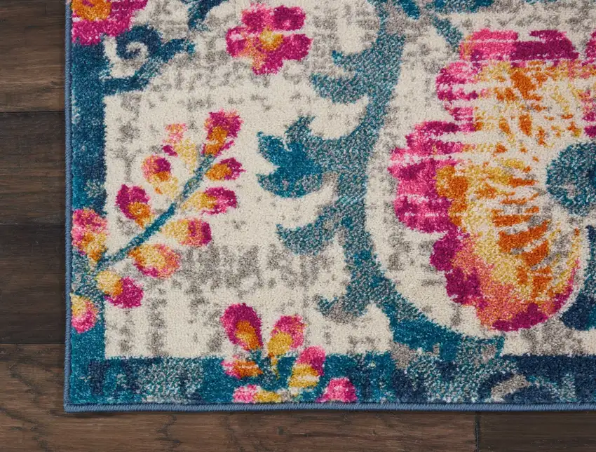 Ivory and Blue Floral Vines Area Rug Photo 2