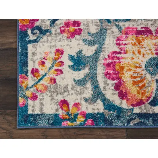 Ivory and Blue Floral Vines Area Rug Photo 2
