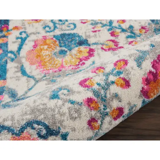 6' Ivory And Blue Floral Runner Rug Photo 5