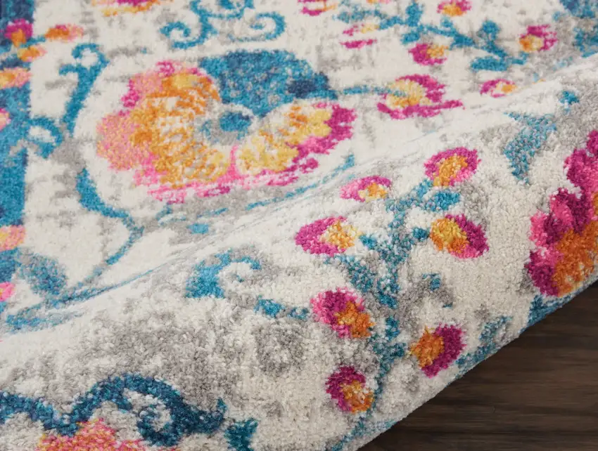 6' Ivory And Blue Floral Runner Rug Photo 5