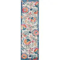 Photo of Ivory and Blue Floral Vines Runner Rug