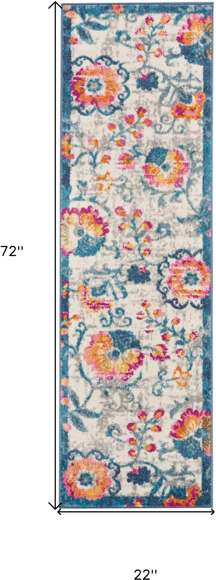 6' Ivory And Blue Floral Runner Rug Photo 8