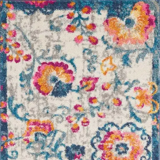 8' Ivory And Blue Floral Runner Rug Photo 2