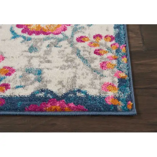 8' Ivory And Blue Floral Runner Rug Photo 9