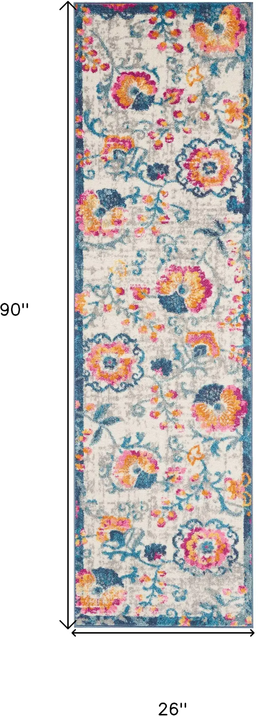 8' Ivory And Blue Floral Runner Rug Photo 7