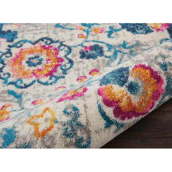 8' Ivory And Blue Floral Runner Rug Photo 9