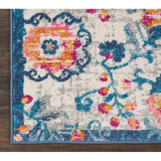 Ivory And Blue Floral Area Rug Photo 8