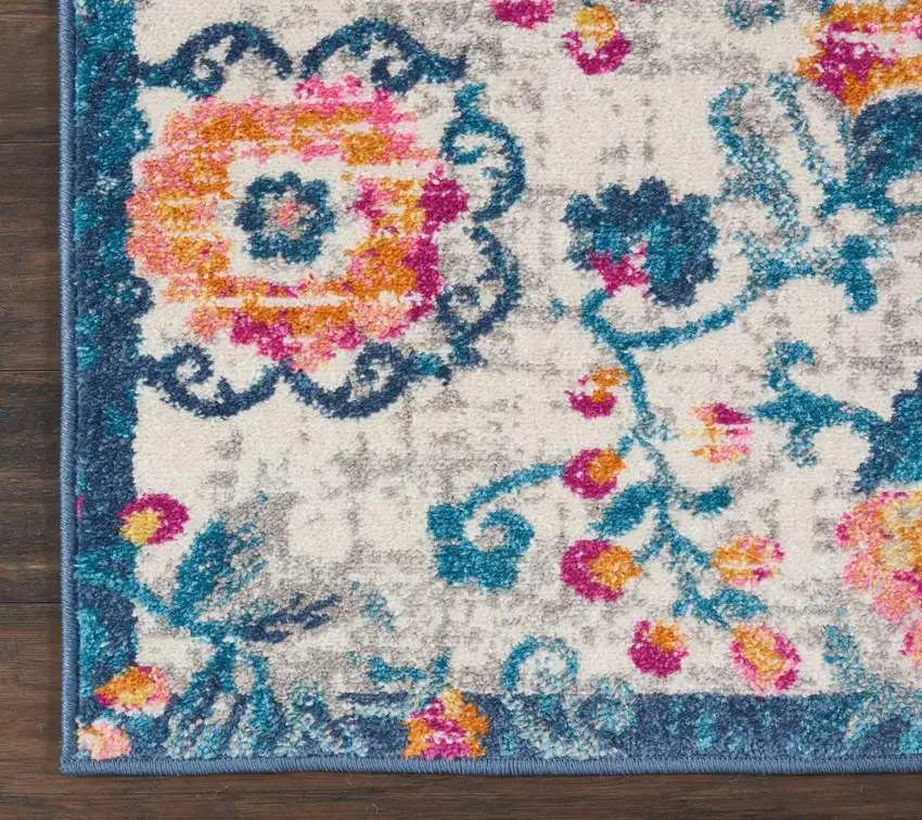 Ivory And Blue Floral Area Rug Photo 8