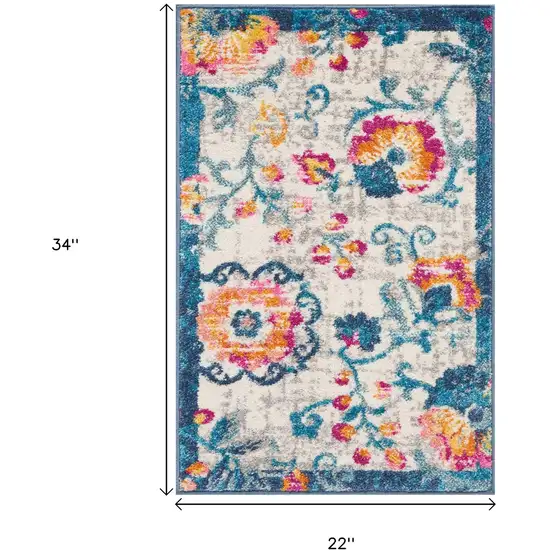 Ivory And Blue Floral Area Rug Photo 3