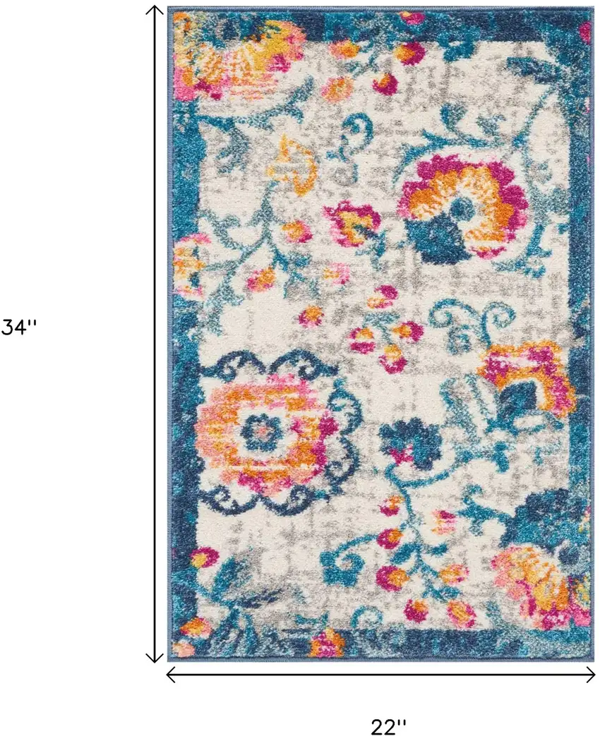 Ivory And Blue Floral Area Rug Photo 3