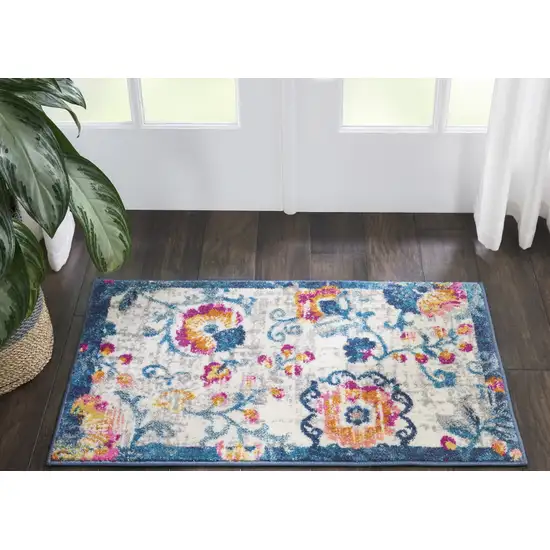 Ivory And Blue Floral Area Rug Photo 5