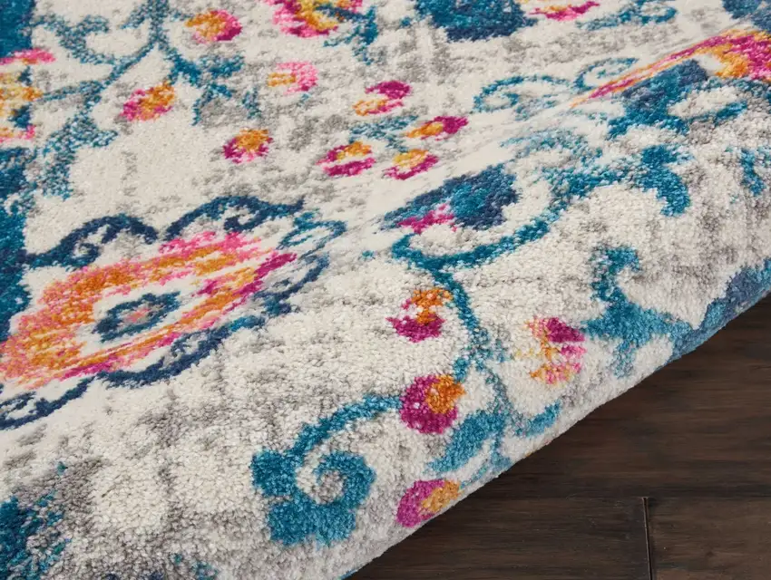 Ivory and Blue Floral Vines Scatter Rug Photo 3