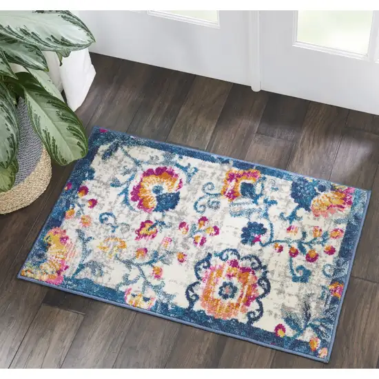 Ivory And Blue Floral Area Rug Photo 6