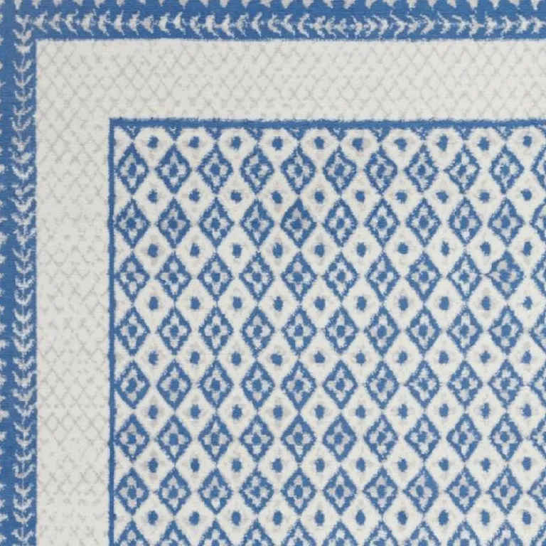 Ivory and Blue Geometric Area Rug Photo 3