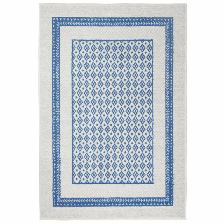 Ivory and Blue Geometric Area Rug Photo 9