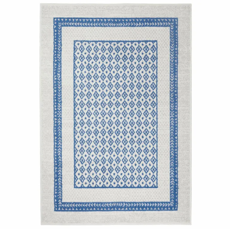 Ivory and Blue Geometric Area Rug Photo 4