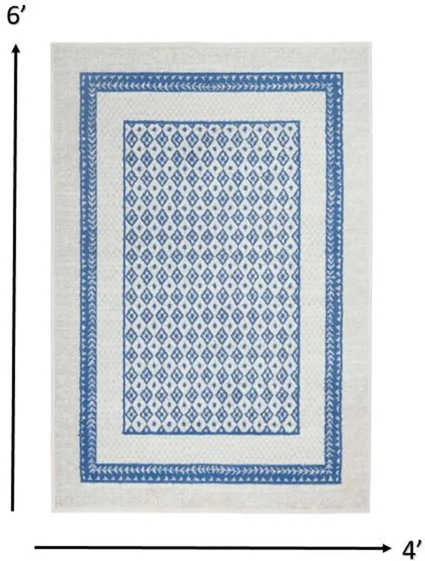 Ivory and Blue Geometric Area Rug Photo 1