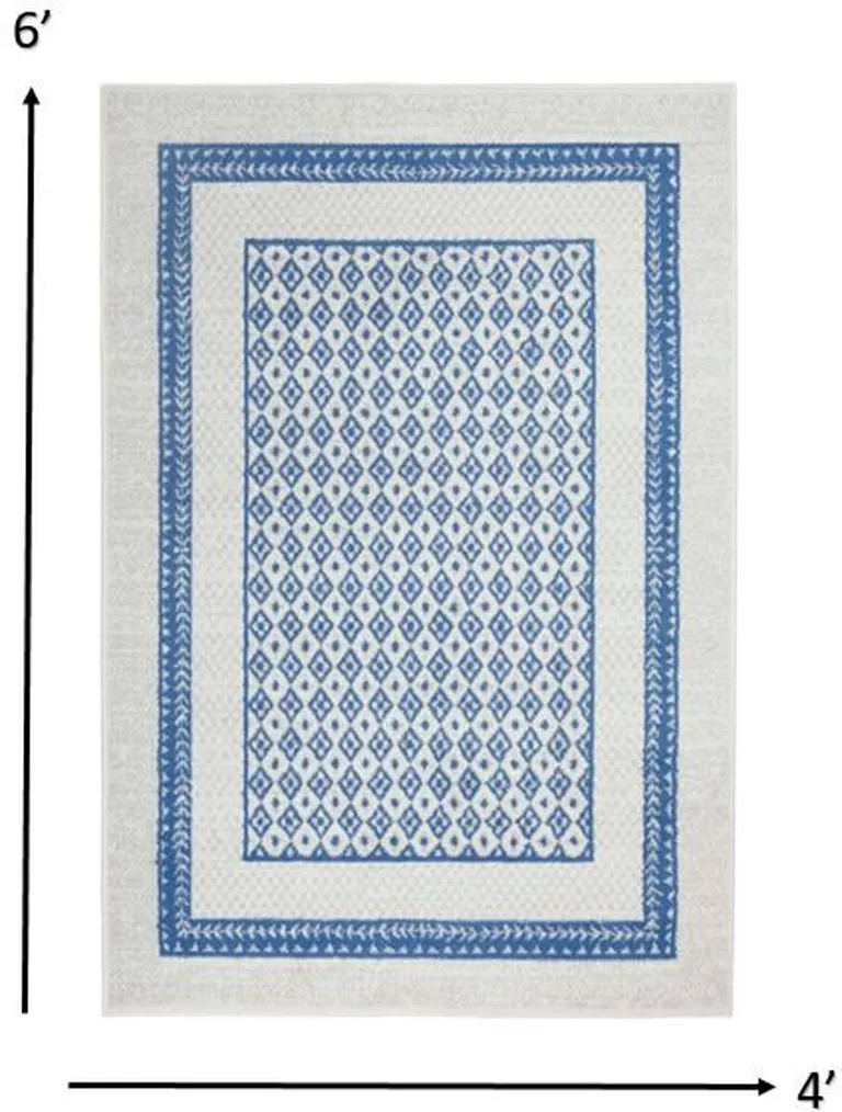Ivory and Blue Geometric Area Rug Photo 5