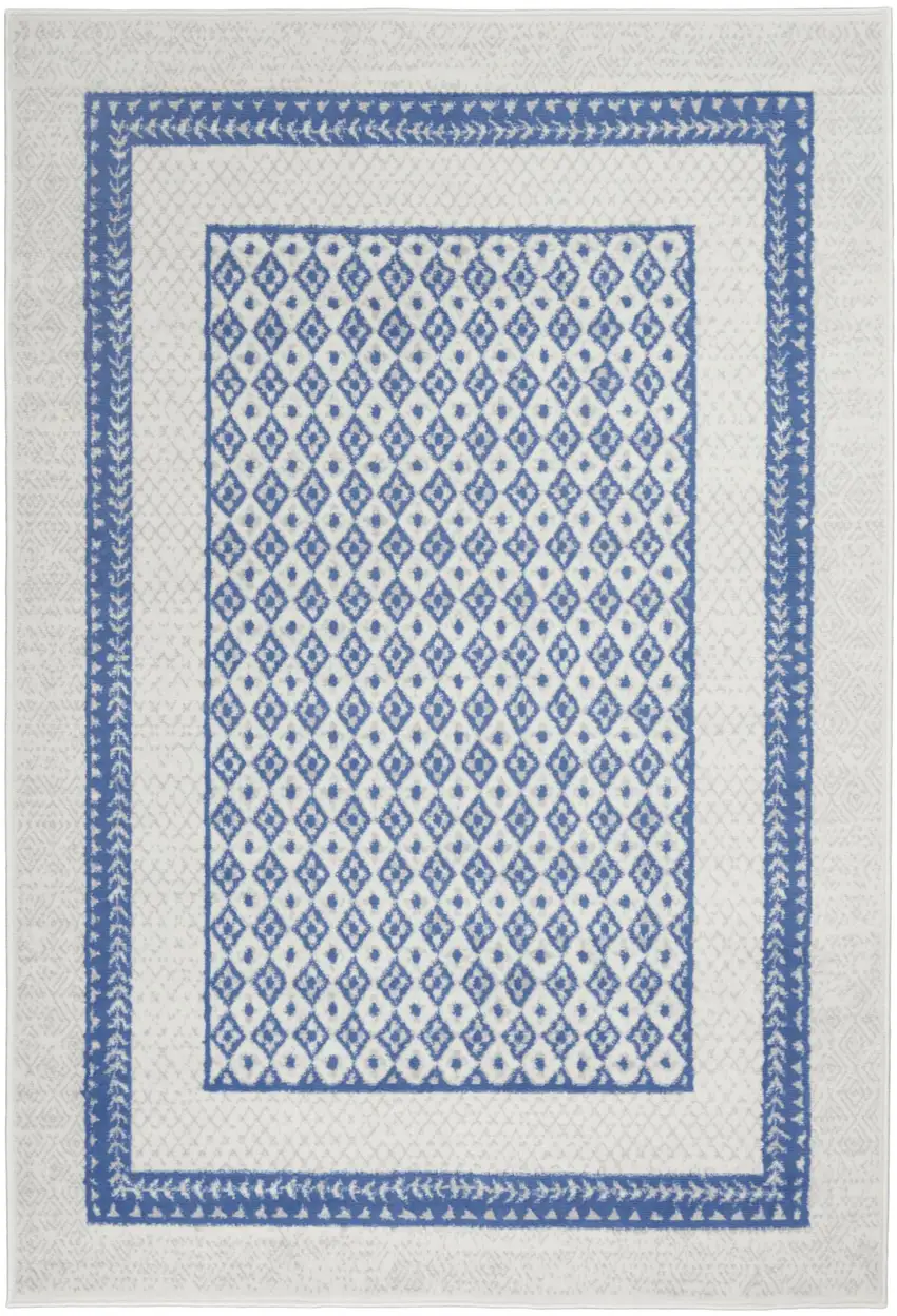 Ivory And Blue Geometric Area Rug Photo 8