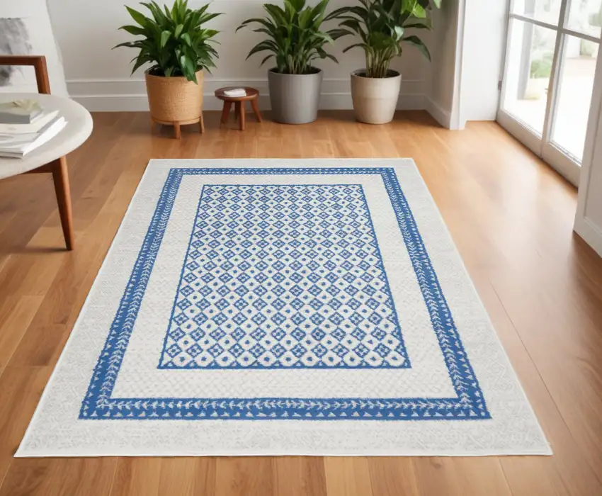 Navy Blue Geometric Dhurrie Area Rug Photo 1