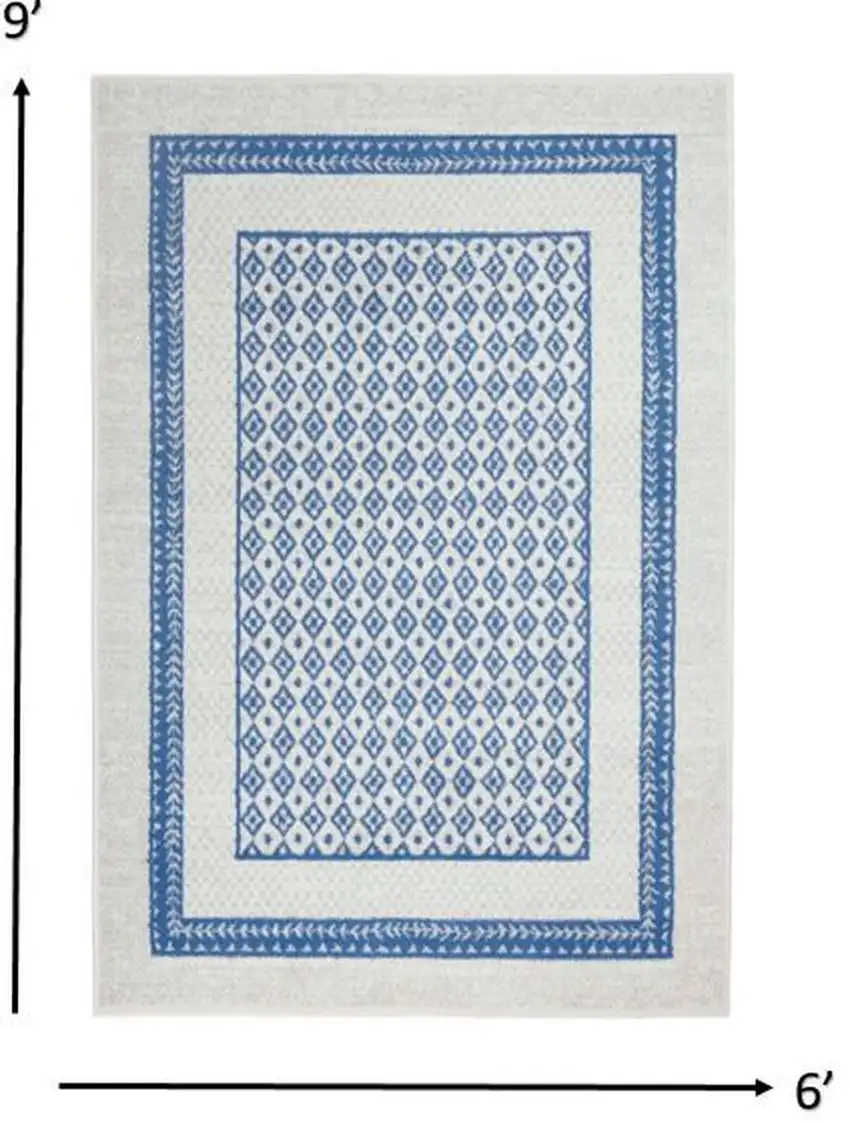 Ivory and Blue Geometric Area Rug Photo 1